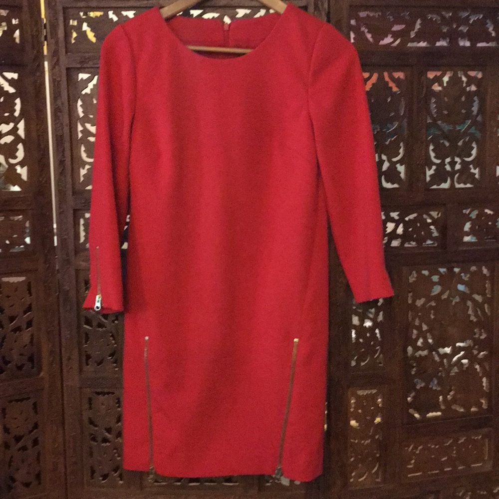 J Crew double zip shift dress in red